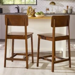 Walker Edison Minimalist Solid Wood Counter Stool, Set Of 2