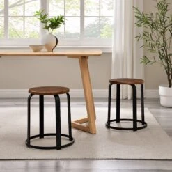 Walker Edison Colton 18" Metal And Wood Round Kitchen Stool