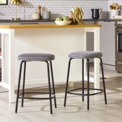 Walker Edison Simple Counter Stool With Upholstered Seat, Set Of 2