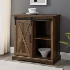 Walker Edison 32 Inch Rustic Farmhouse Buffet - Rustic Oak