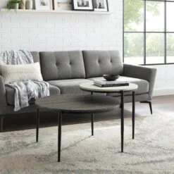 Walker Edison Ella Round Tiered Two-Tone Coffee Table