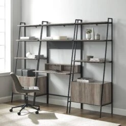 Walker Edison Arlo 3 Piece Ladder Desk And Storage Bookshelf 6 Walker Edison Arlo 3 Piece Ladder Desk And Storage Bookshelf -Walker Edison ARLO3CDCGW RS 16AZDB