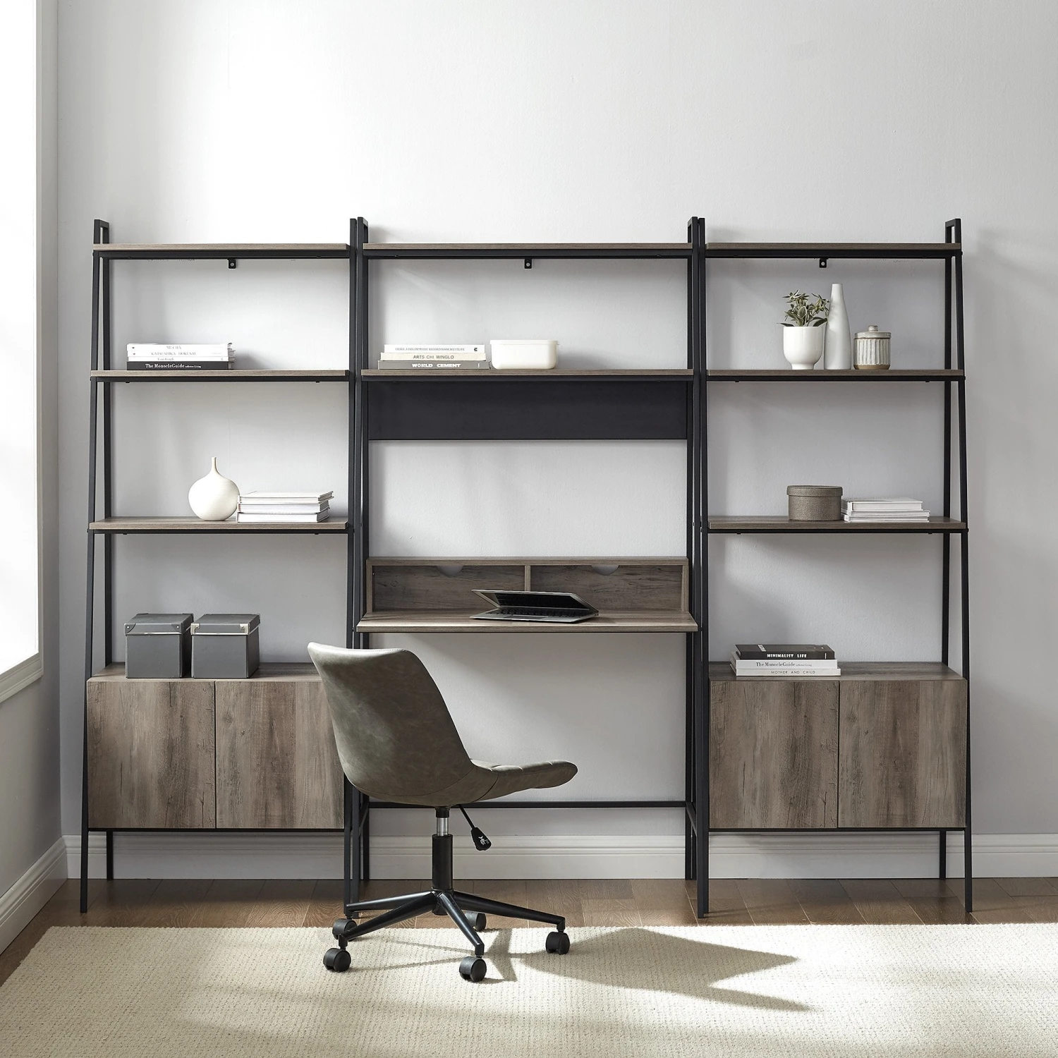 Walker Edison Arlo 3 Piece Ladder Desk And Storage Bookshelf 1 Walker Edison Arlo 3 Piece Ladder Desk And Storage Bookshelf
