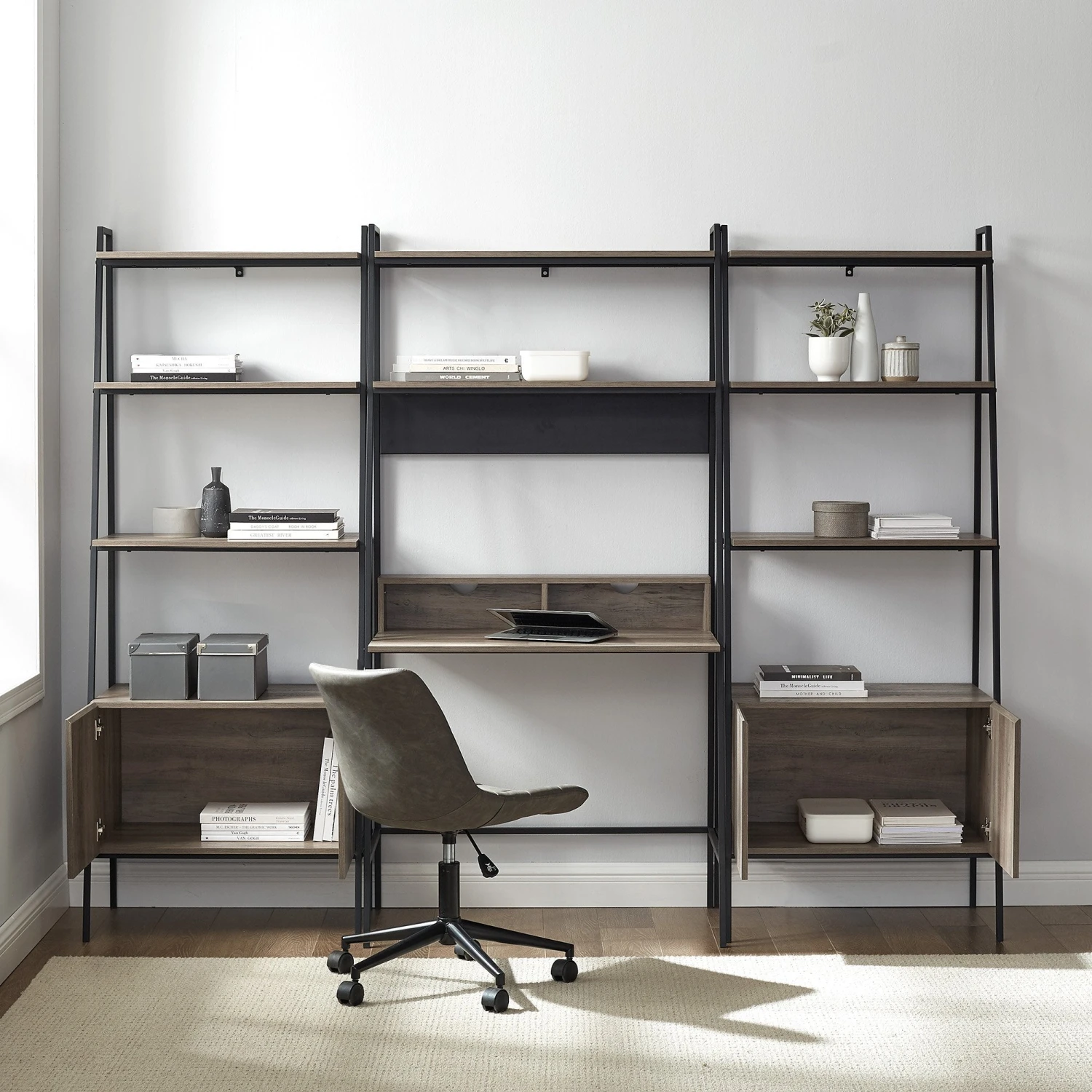 Walker Edison Arlo 3 Piece Ladder Desk And Storage Bookshelf 2 Walker Edison Arlo 3 Piece Ladder Desk And Storage Bookshelf - Image 2
