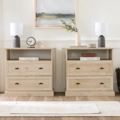 Walker Edison Clyde Classic 2-Drawer Nightstand / Side Table -Walker Edison BR2DCLNSWO 2PK Amazon US LS 02