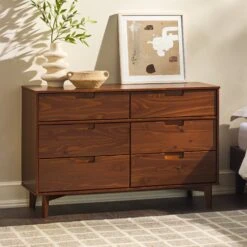 Walker Edison Sloane Mid Century Modern Solid Wood Dresser -Walker Edison BR6DSLDRWT ALL US LS 01