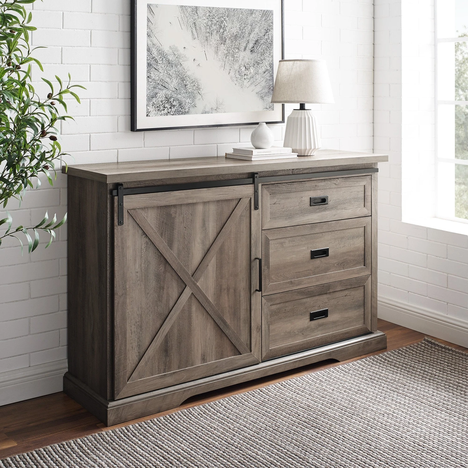 Walker Edison Sliding X Barn Door Sideboard 2 Walker Edison Sliding X Barn Door Sideboard - Image 2