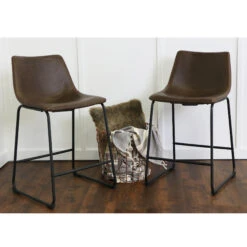 Walker Edison Wasatch Faux Leather Counter Stools (Set Of 2) - Brown
