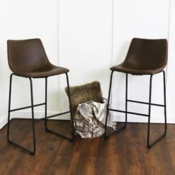 Walker Edison Wasatch Faux Leather Bar Stools (Set Of 2) - Brown
