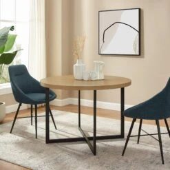 Walker Edison 42" Metal And Wood Modern Round Dining Table -Walker Edison CNRD1DCO RS11 EW LS 01