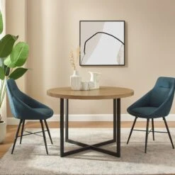 Walker Edison 42" Metal And Wood Modern Round Dining Table -Walker Edison CNRD1DCO RS12 EW LS 02