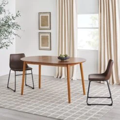 Walker Edison Mid-Century Damsel Extension Dining Table With Removable Leaf