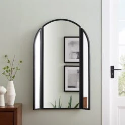 Walker Edison 48" Arched Wall Mirror With Hinging Sides