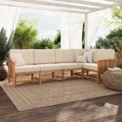 Walker Edison Modern Solid Wood 5-Piece Outdoor Sectional Set
