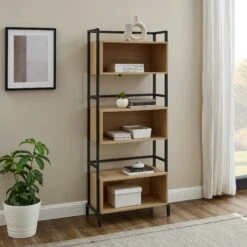 Featured Products 11 Walker Edison Modern Minimal Open Box Metal And Wood Bookshelf