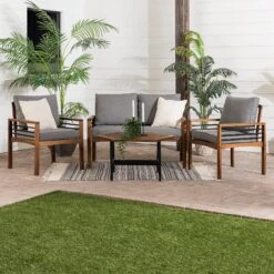 Walker Edison 4-Piece Pearson Outdoor Patio Conversation Set