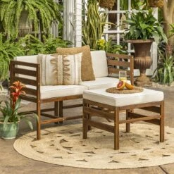 Walker Edison 3-Piece Sanibel Modular Acacia Chairs And Ottoman