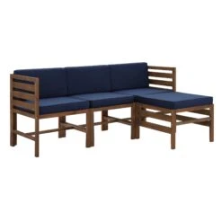 Walker Edison Sanibel 4 Piece Modular Acacia Set With Ottoman