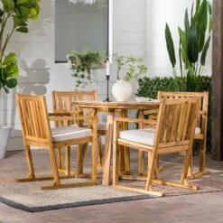Walker Edison 5-Piece Modern Solid Wood Geometric Outdoor Dining Set