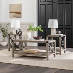 Walker Edison 3-Piece Barndoor Accent Table Set