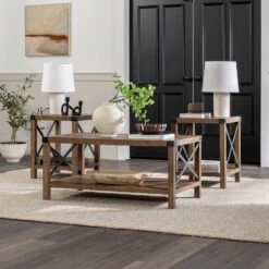 Walker Edison 3-Piece Barndoor Accent Table Set -Walker Edison GRO40MXCTRO Amazon US LS 01