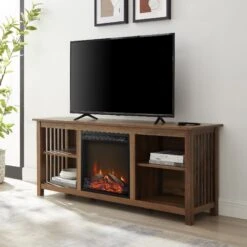 Walker Edison Mission-Style Fireplace TV Stand For TVs Up To 65” -Walker Edison MSF58FCRO RS15 Amazon LS 01