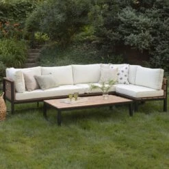 Walker Edison 4-Piece Jane Outdoor Patio Conversation Set With Cushions