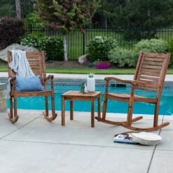 Walker Edison 3-Piece Rocking Chair Outdoor Chat Set With Side Table