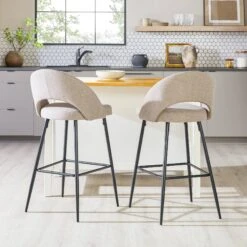 Walker Edison Modern 2-Piece Minimalist Upholstered Bar Stool Set