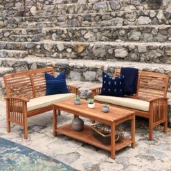 Walker Edison 3-Piece Midland Outdoor Patio Loveseat Chat Set