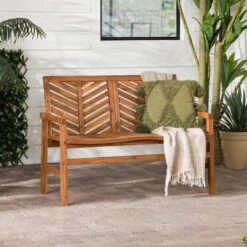 Walker Edison Vincent Patio Wood Loveseat Bench