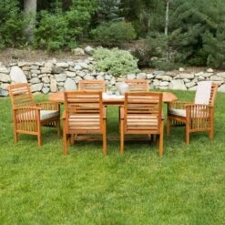 Walker Edison 7-Piece Midland Outdoor Patio Dining Set With Cushions
