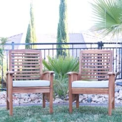 Walker Edison Brown Acacia Patio Chairs W/ Cushions (Set Of 2) - Brown