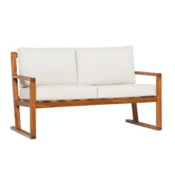 Walker Edison Modern Solid Wood Slatted Outdoor Loveseat -Walker Edison PREO3MBRB ALL SILO FB 01
