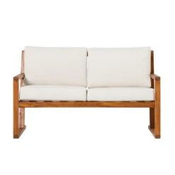Walker Edison Modern Solid Wood Slatted Outdoor Loveseat -Walker Edison PREO3MBRB ALL SILO FB 02