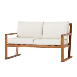 Walker Edison Modern Solid Wood Slatted Outdoor Loveseat -Walker Edison PREO3MBRB ALL SILO FB 03
