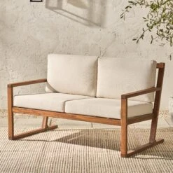 Walker Edison Modern Solid Wood Slatted Outdoor Loveseat -Walker Edison PREO3MBRB ALL US LS 01