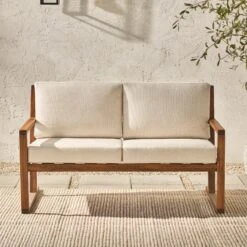 Walker Edison Modern Solid Wood Slatted Outdoor Loveseat -Walker Edison PREO3MBRB ALL US LS 02