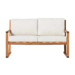 Walker Edison Modern Solid Wood Slatted Outdoor Loveseat -Walker Edison PREO3MNLB ALL SILO FB 02