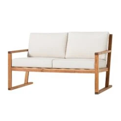 Walker Edison Modern Solid Wood Slatted Outdoor Loveseat -Walker Edison PREO3MNLB ALL SILO FB 03