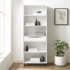 Walker Edison Modern 5-Shelf Bookshelf With Drawer -Walker Edison RYDH8GSW RS26 Amazon LS 02