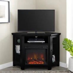 Walker Edison 48" Wood Corner Fireplace TV Stand