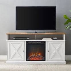 Walker Edison Cherrington Barn Door Fireplace TV Stand