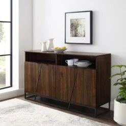 Walker Edison 58 Inch Angled Door Sideboard - Dark Walnut 6 Walker Edison 58 Inch Angled Door Sideboard - Dark Walnut -Walker Edison WE BU58IAN4DDW 2