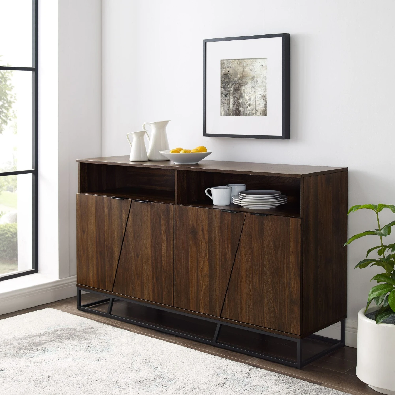 Walker Edison 58 Inch Angled Door Sideboard - Dark Walnut 3 Walker Edison 58 Inch Angled Door Sideboard - Dark Walnut - Image 3