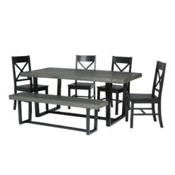 Walker Edison 6-Piece Farmhouse Dining Set - Grey/Black 2 6 Walker Edison 6-Piece Farmhouse Dining Set - Grey/Black 2 -Walker Edison WE C72DSTRGBL 6 2
