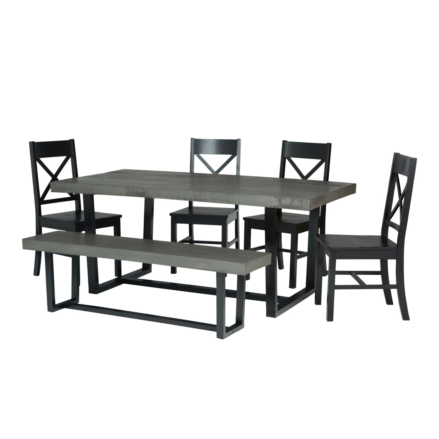 Walker Edison 6-Piece Farmhouse Dining Set - Grey/Black 2 3 Walker Edison 6-Piece Farmhouse Dining Set - Grey/Black 2 - Image 3