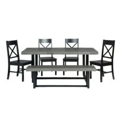Walker Edison 6-Piece Farmhouse Dining Set - Grey/Black 2