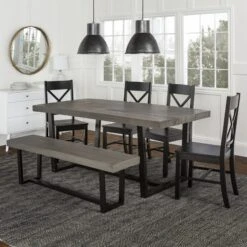 Walker Edison 6-Piece Farmhouse Dining Set - Grey/Black 2 7 Walker Edison 6-Piece Farmhouse Dining Set - Grey/Black 2 -Walker Edison WE C72DSTRGBL 6 3