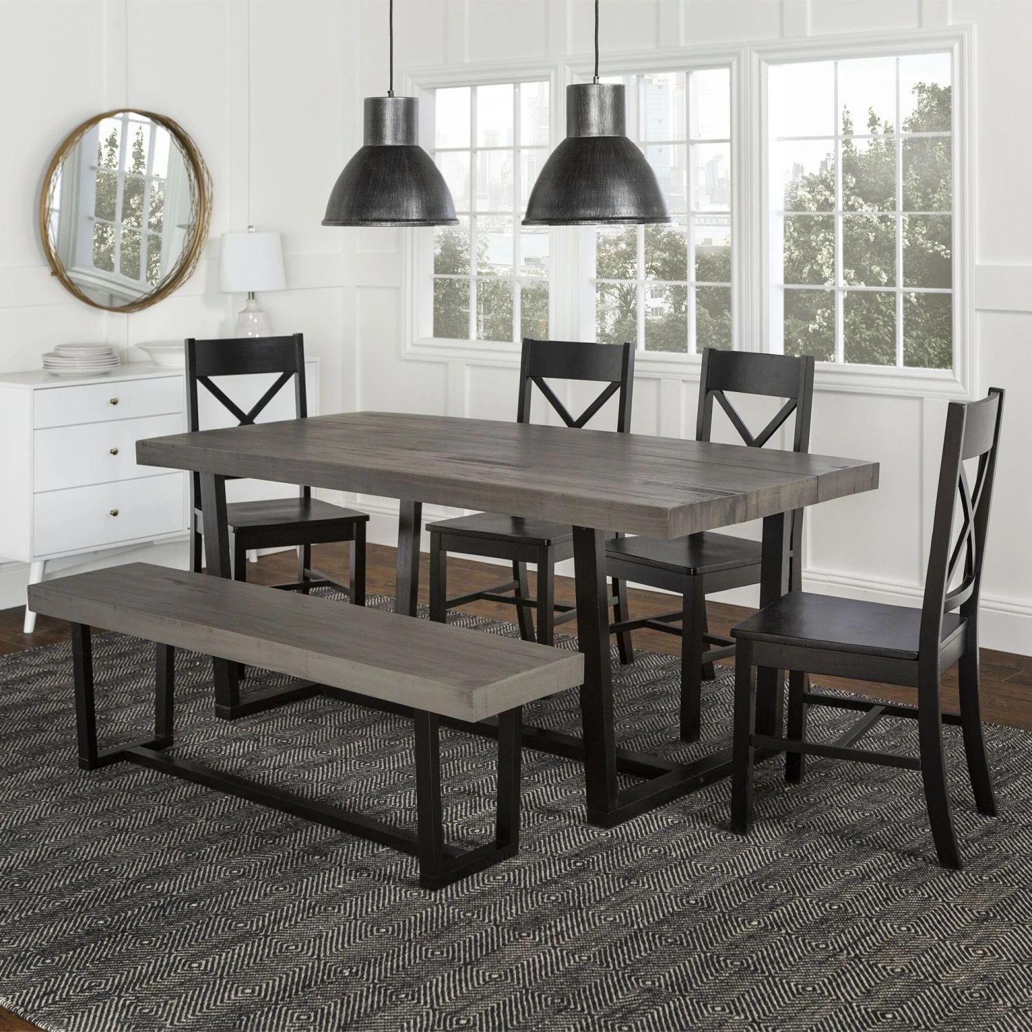 Walker Edison 6-Piece Farmhouse Dining Set - Grey/Black 2 4 Walker Edison 6-Piece Farmhouse Dining Set - Grey/Black 2 - Image 4